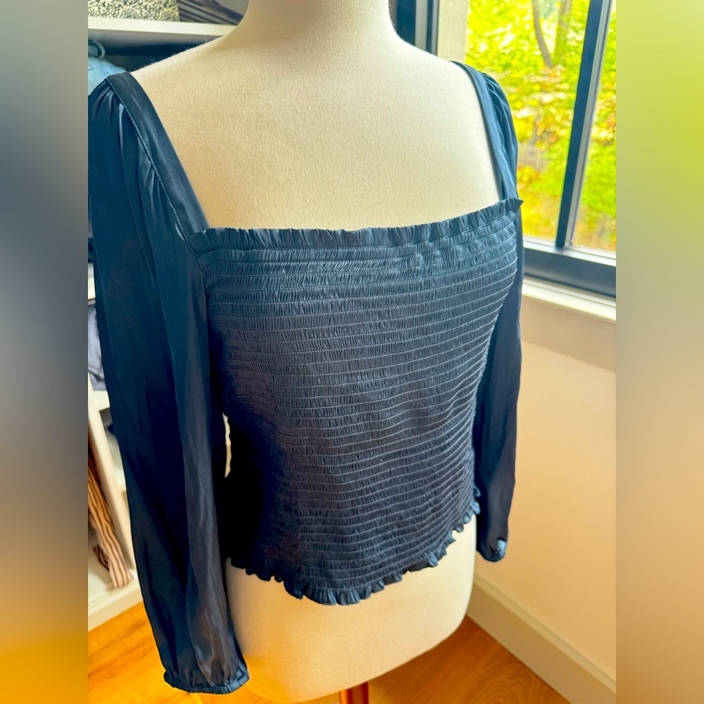 JCrew Smocked Women's Top in Dark Blue - L - NWOT